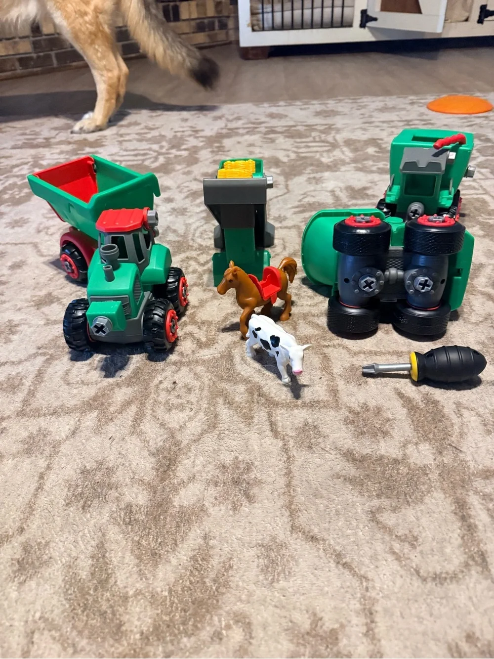Mega Build a Yard-Green and Gray Kids Toy Harvester with Red Accents